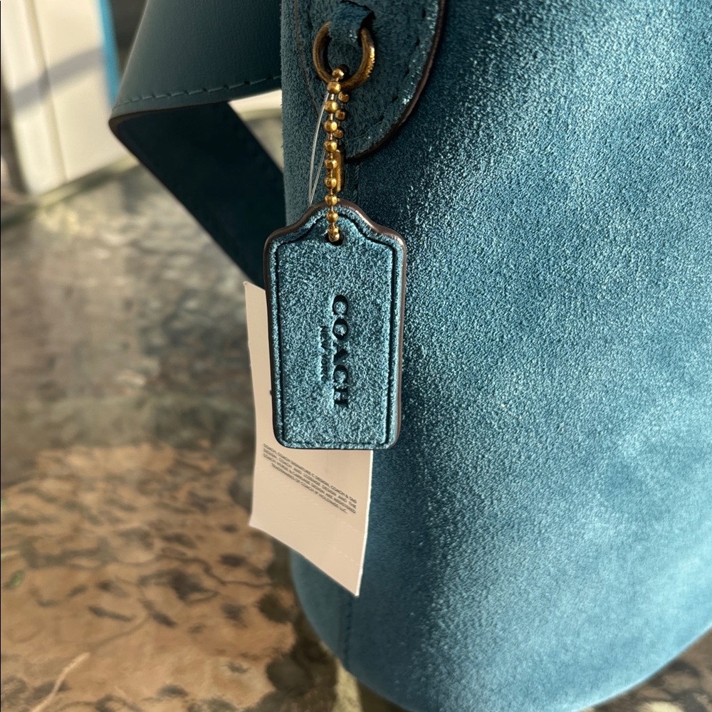 Coach Bleecker Bucket Bag 21 Sea Blue Suede NWT - Picture 3 of 12